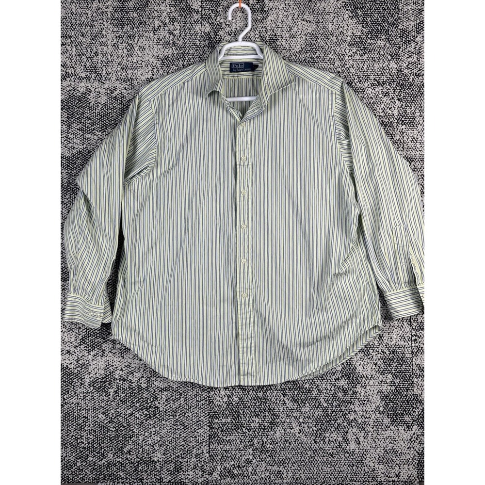 Polo Ralph Lauren Dress Shirt Mens 18 34/35‎ Long Sleeve Yellow Striped